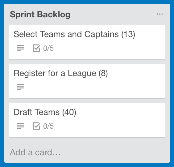 An example screenshot of Trello with story points.