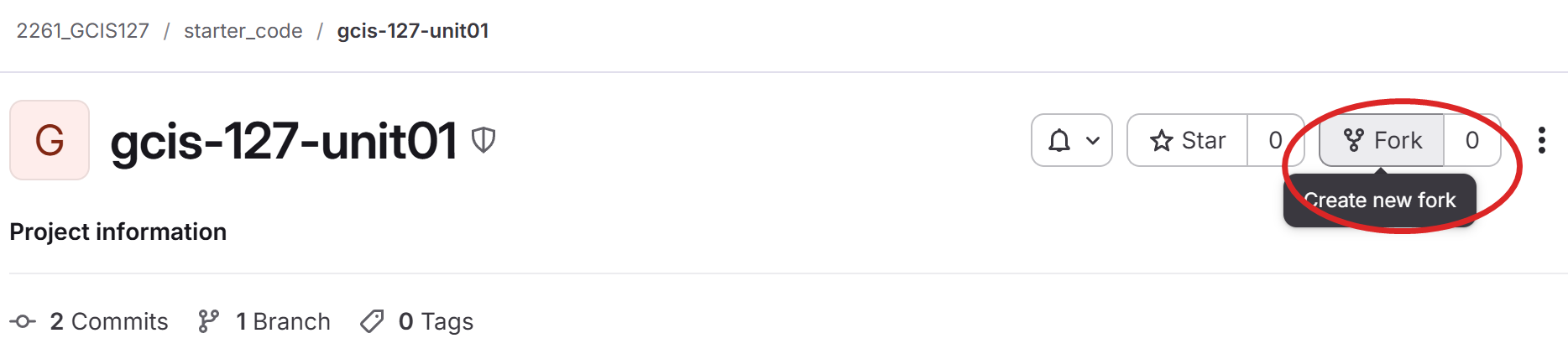 Repo page with the Fork button highlighted in the upper right