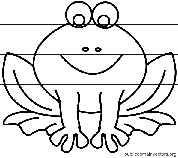 Line drawing of a frog with a 6x6 grid overlayed